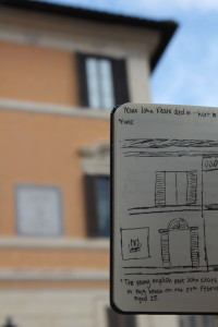 My drawing and the actual house of John Keats